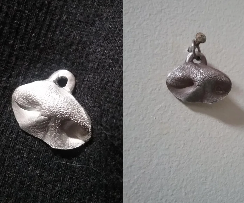 Silver Dog Nose Using Metal Clay for Pendant or Keychain