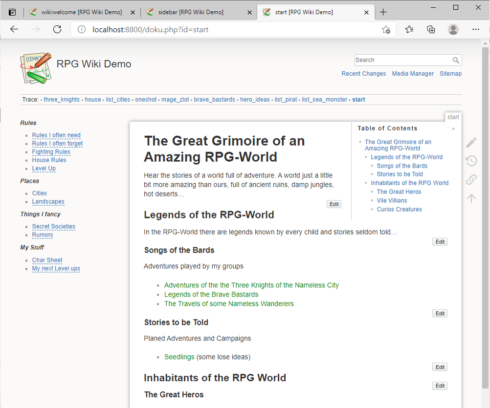 Organazing Roleplay-Related Stuff in a Wiki